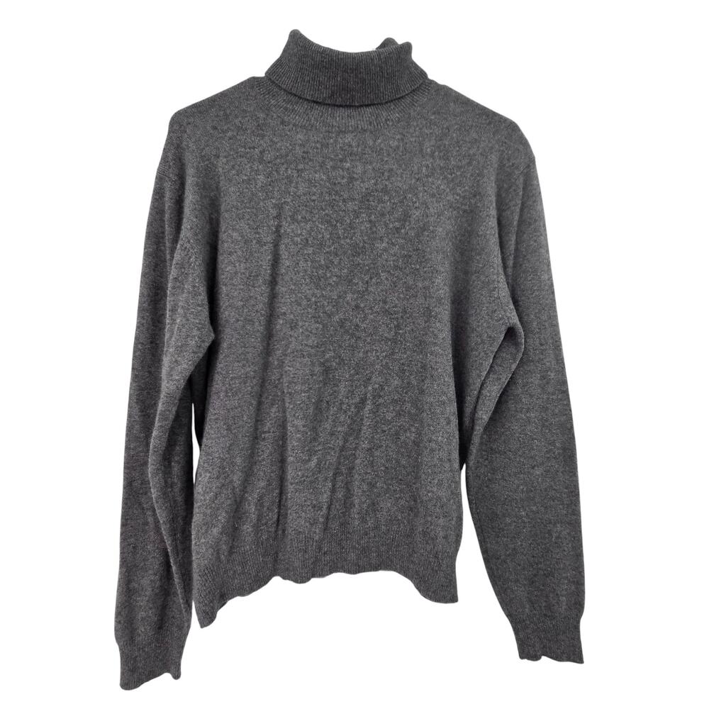LARGE GRAY CASHMERE TWO PLY YARNS TURTLE NECK LONG SLEEVE SWEATER